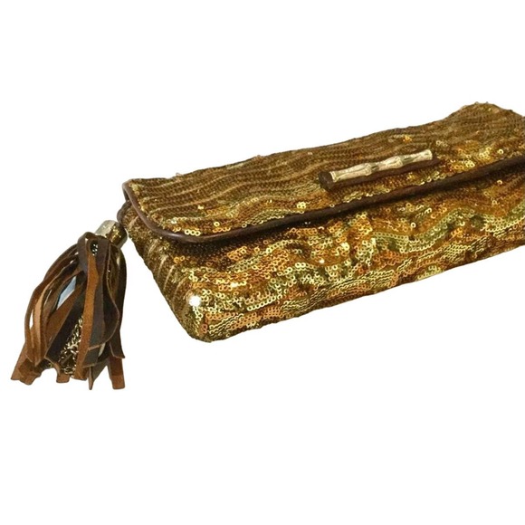 ELAINE TURNER Gold Sequin Evening Clutch Purse Wristlet Incl Mirror NWT - Picture 3 of 12